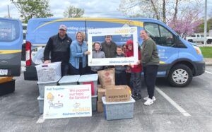 custom van and family, friends with selfie frames collecting kindness, donating pull tabs