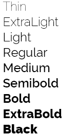 Raleway font weights used by RMHC:Thin, ExtraLight, Light, Regular, Medium, SemiBold, Bold, ExtraBold, Black.