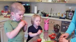 Brown Family children in kitchen